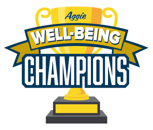 Image of trophy with the words "Aggie Well-Being Champions"